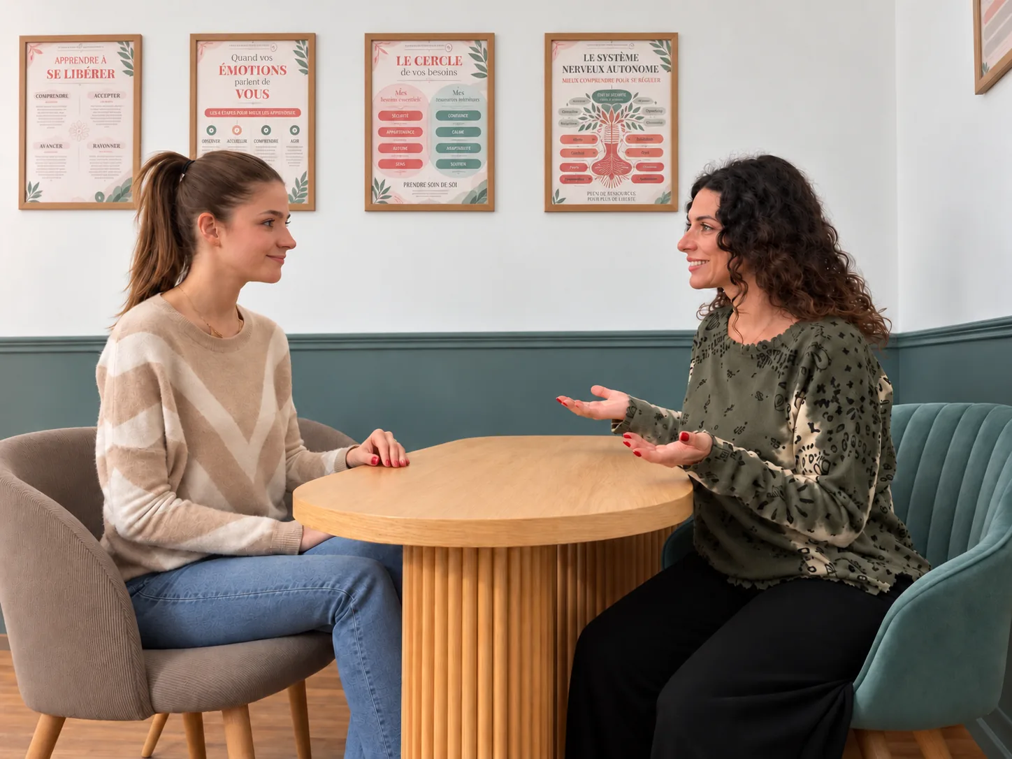 Candice Anzel en séance de coaching avec une adolescente, à son cabinet